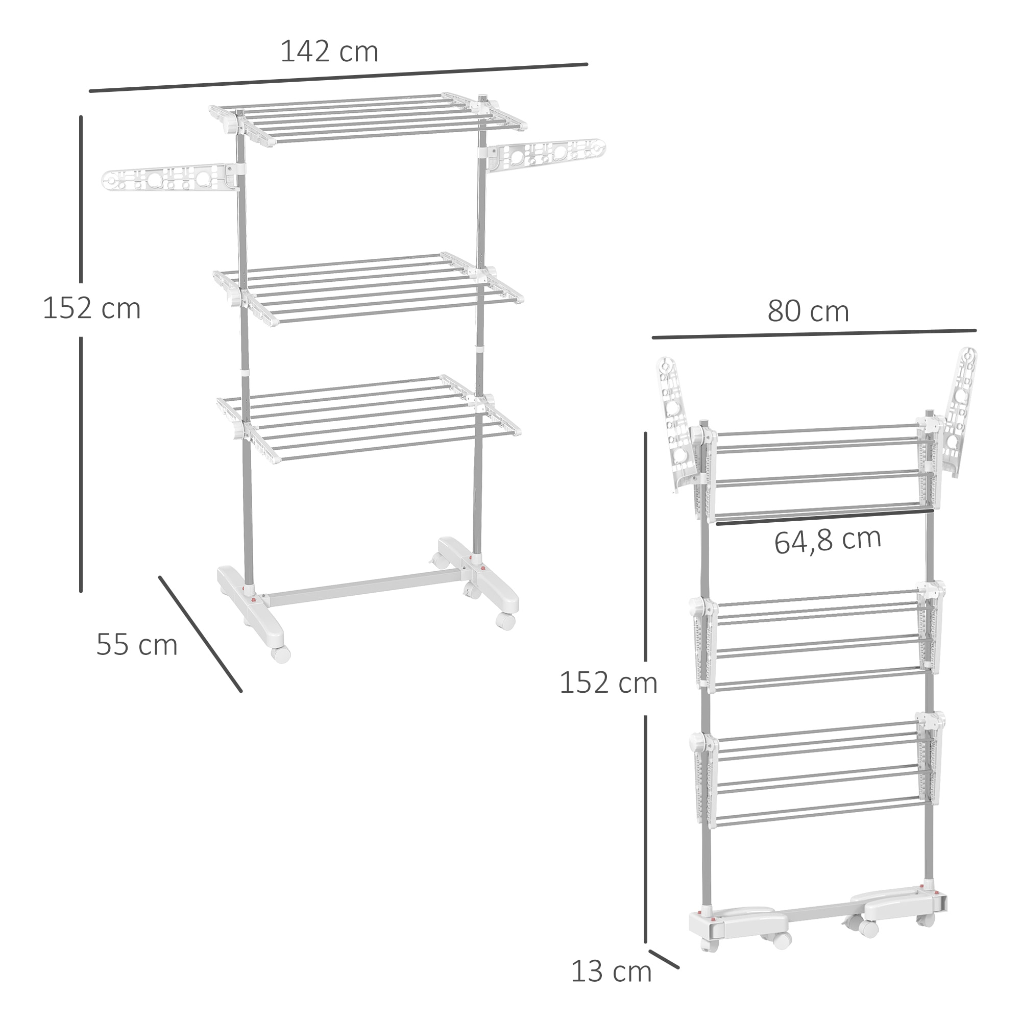 Tendedero Plegable 6 Ruedas 3 y 4 Niveles Estantes Tubo Acero Inox Tendero Ropa