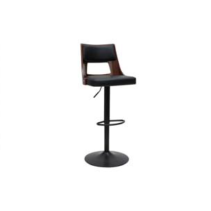 Tabouret de bar réglable vintage pivotants 360° noir et bois foncé GARBO
