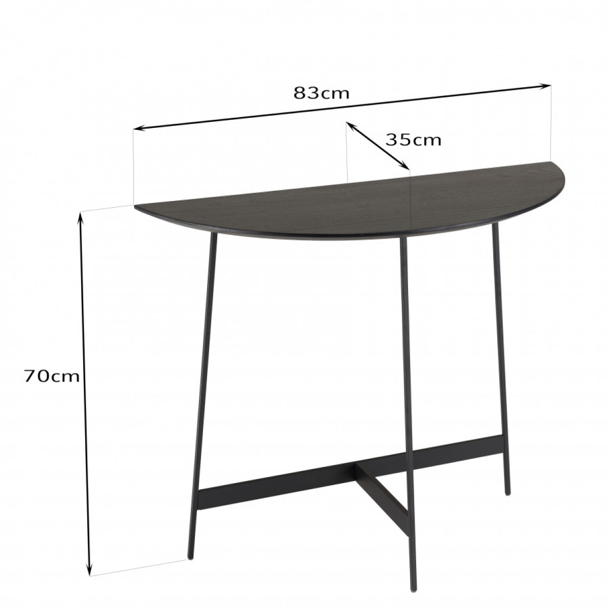 DALY - Console demi-lune noire 83x35cm piètement métal