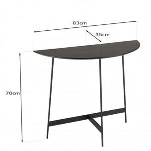 DALY - Console demi-lune noire 83x35cm piètement métal