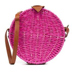 IRIA QUINTANA Borsa a tracolla da donna Cuneo. Tessuto Paglia Pelle Sintetica PU 18x4x18 Cm. Colore fucsia