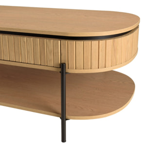 CHARLIE - Table basse bois 2 tiroirs style rétro Pin marron