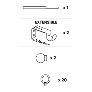 Tringle à rideau ø19mm Lierre Argent 110-200cm