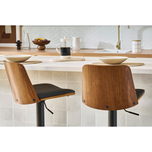 Tabouret de bar réglable noir et bois foncé DOA