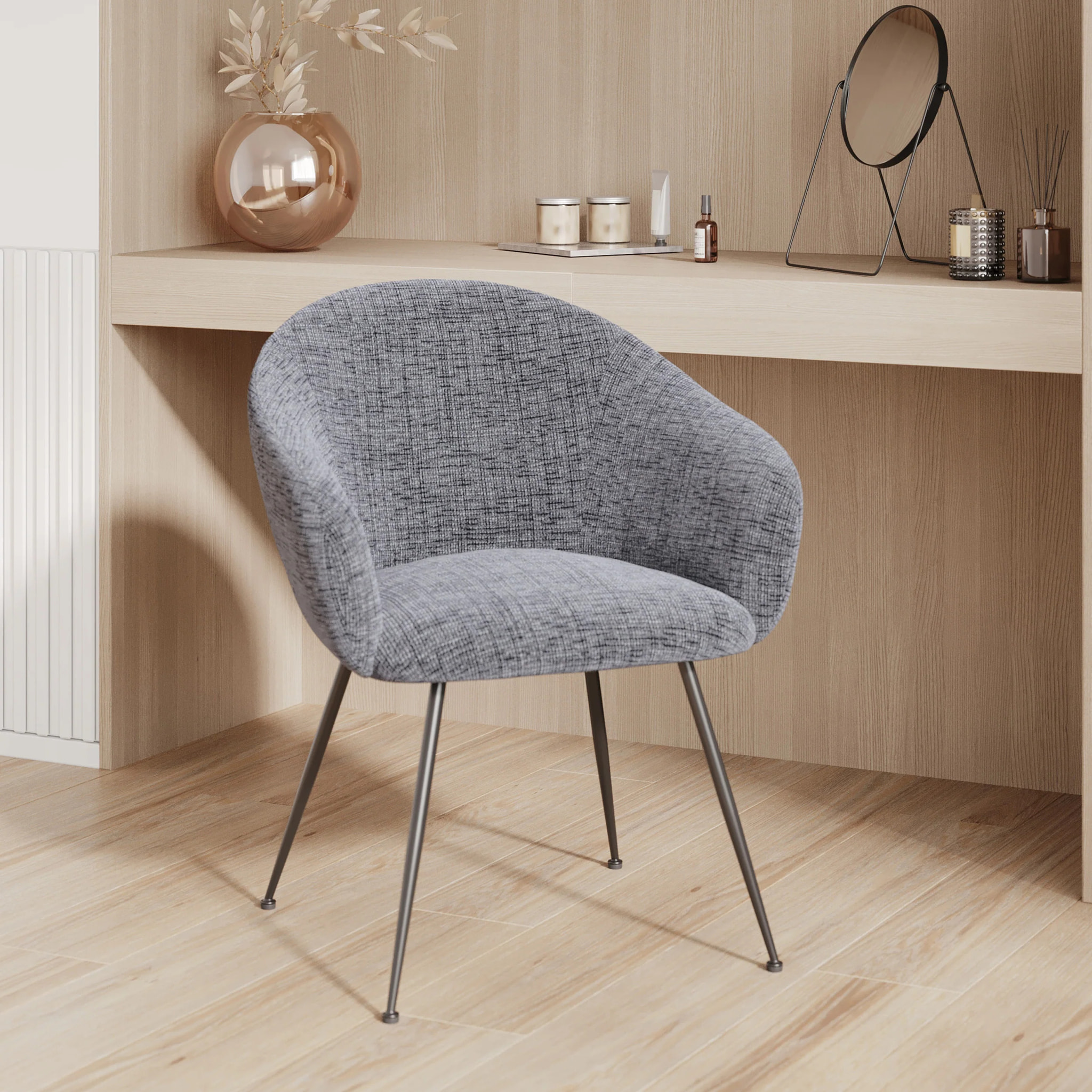 Fauteuil en tissu gris chiné et pieds en métal noir - Socky