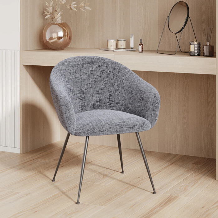 Fauteuil en tissu gris chiné et pieds en métal noir - Socky