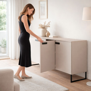 Madia con 3 Ante E Ripiani Interni Mobile Soggiorno Moderno In Melaminico Con Maniglie E Piedini Neri Per Sala da Pranzo 184 x 86 x 40 Cm Cashmere