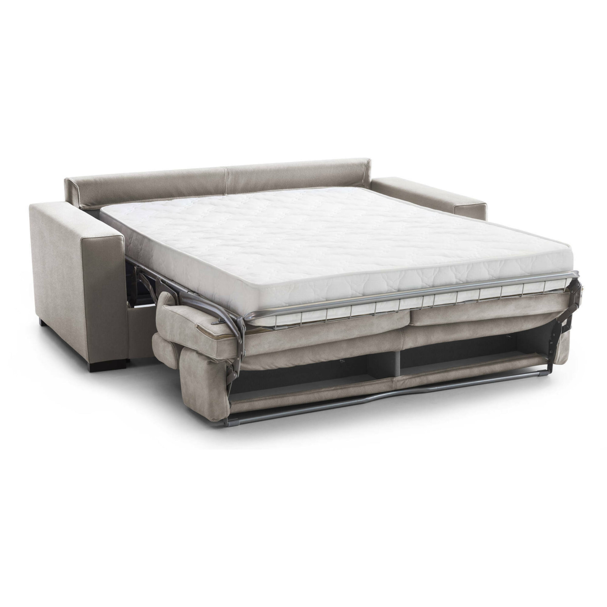 Divano Letto Aiko, Divano a 3 posti, 100% Made in Italy, Sofà Soggiorno con apertura girevole, con poggiatesta regolabili e Braccioli standard, Cm 220x95h85, Tortora