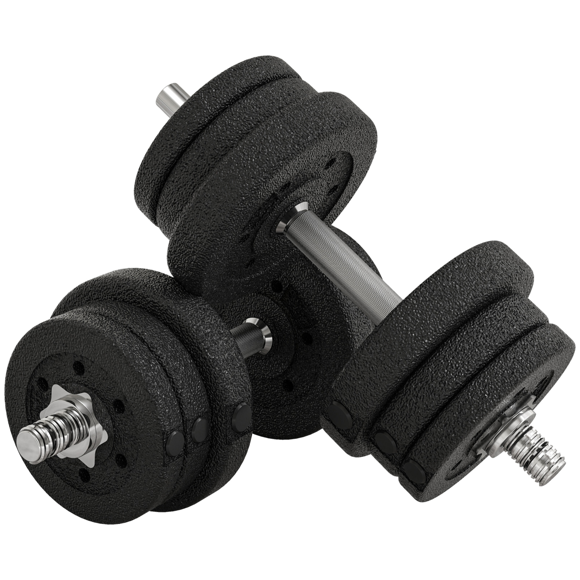Ensemble d'haltères courtes total 25 Kg - barres incluses - entraînement musculaire & haltérophilie - acier PU noir