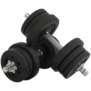 Ensemble d'haltères courtes total 25 Kg - barres incluses - entraînement musculaire & haltérophilie - acier PU noir