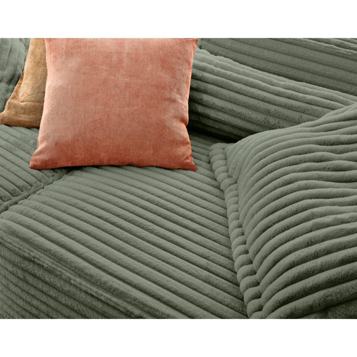 Richie - canapé droit 3 places avec double méridienne - assise profonde - en fausse fourrure côtelée - Vert