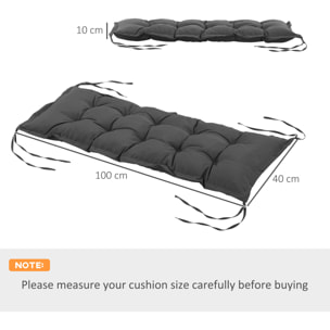Cojín para Banco de Jardín Acolchado 100x40x10 cm Cojín Rectangular para Interior y Exterior con Relleno Grueso y Cintas de Sujeción Gris Oscuro