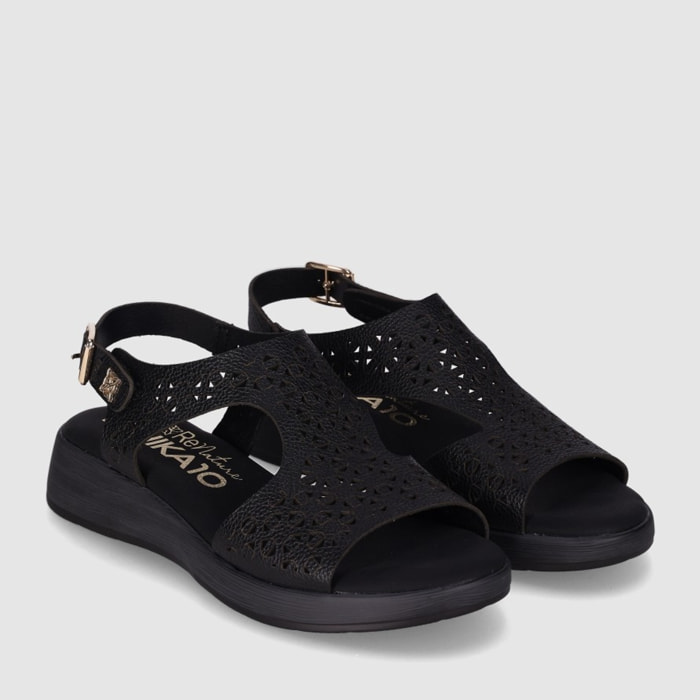 Sandalias de Piel - Negro - Tacón: 3 cm