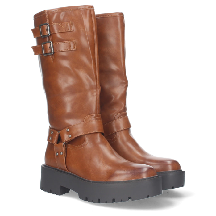 Bota Motera con Tacón Bajo y Plataforma