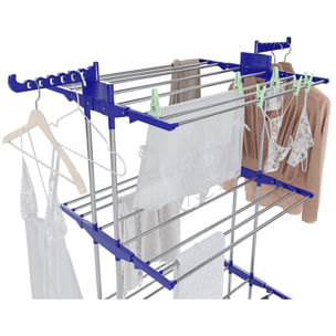 Stendibiancheria A Rotelle Stendino A Torre Verticale In Acciaio E ABS 4 Piani Pieghevole Salvaspazio Con Ali Richiudibile Biancheria Interno Blu
