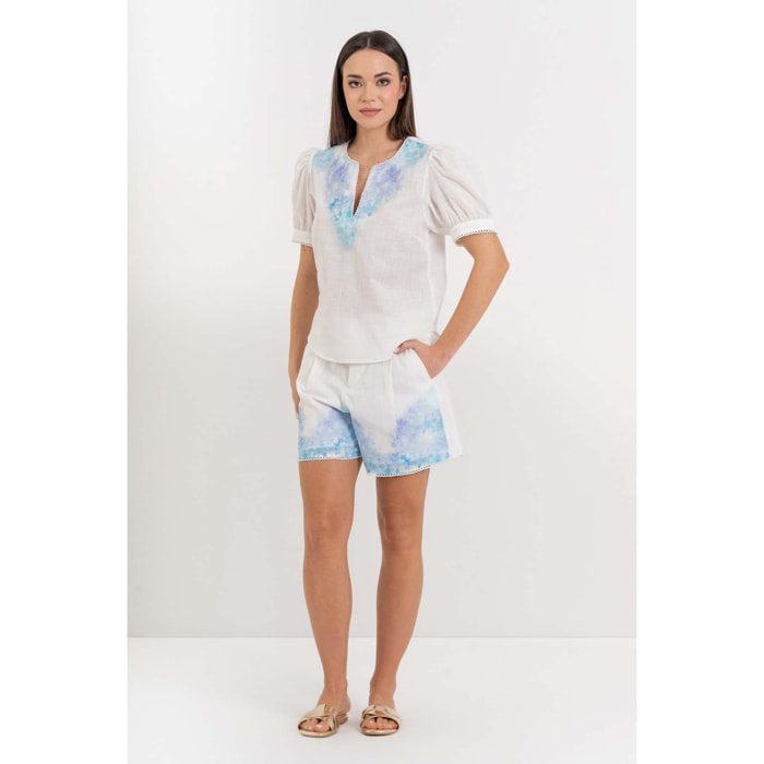 Kocca - Blusa donna in cotone con scollo a V e stampa floreale Donna