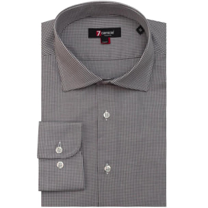 Camicia Uomo 1 Bottone Francese Slim Jacquard Fantasia Pie de Poule Bianco e Grigio Medio