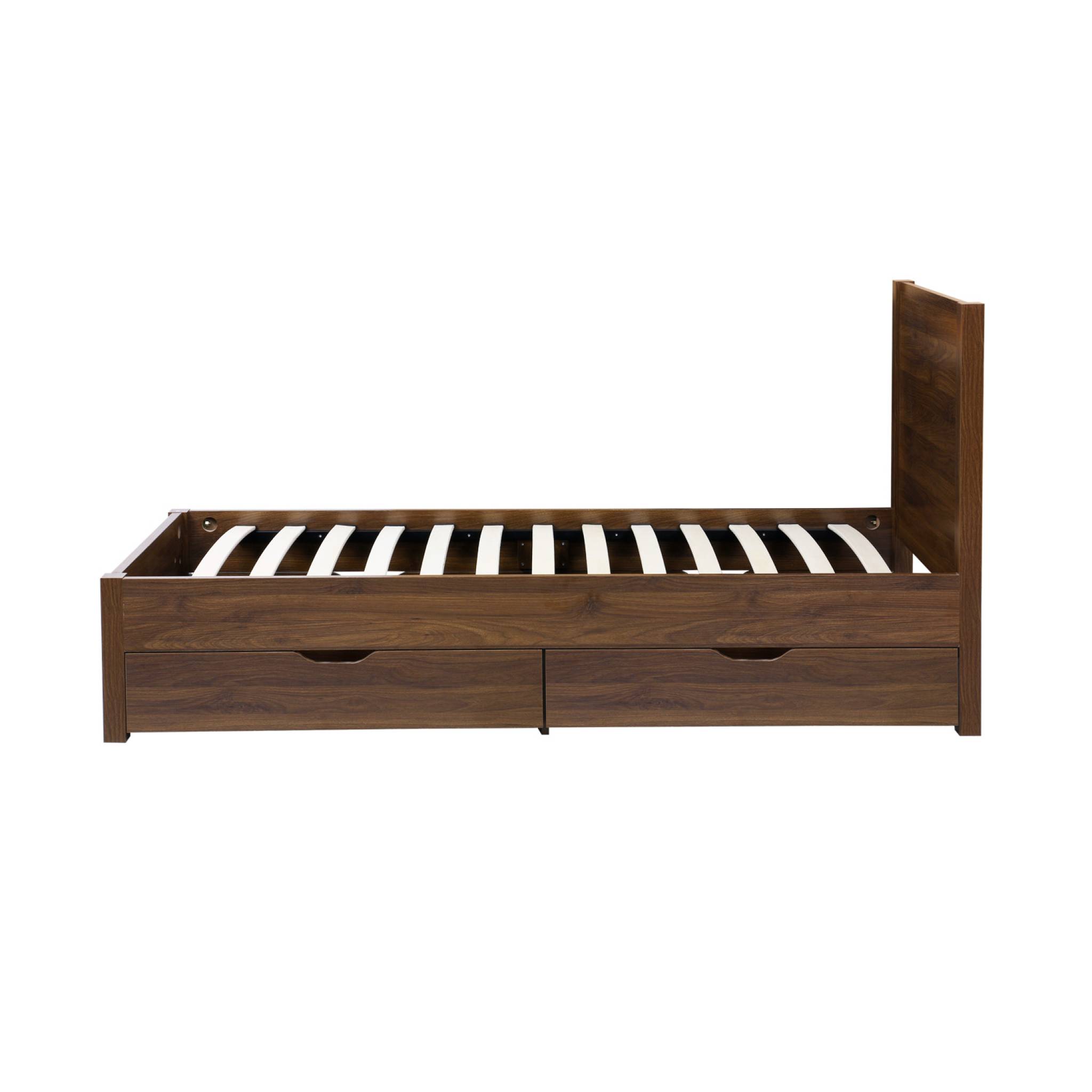 Lit avec sommier à lattes et tête de lit 90 x 190cm + 4 tiroirs décor bois NEPAL