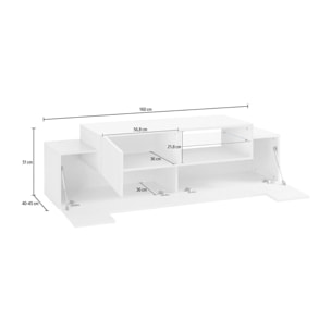 Mobile da soggiorno Porta TV, Made in Italy, Supporto per TV da salotto a 3 ante, cm 160x45h51, colore Bianco lucido e Acero