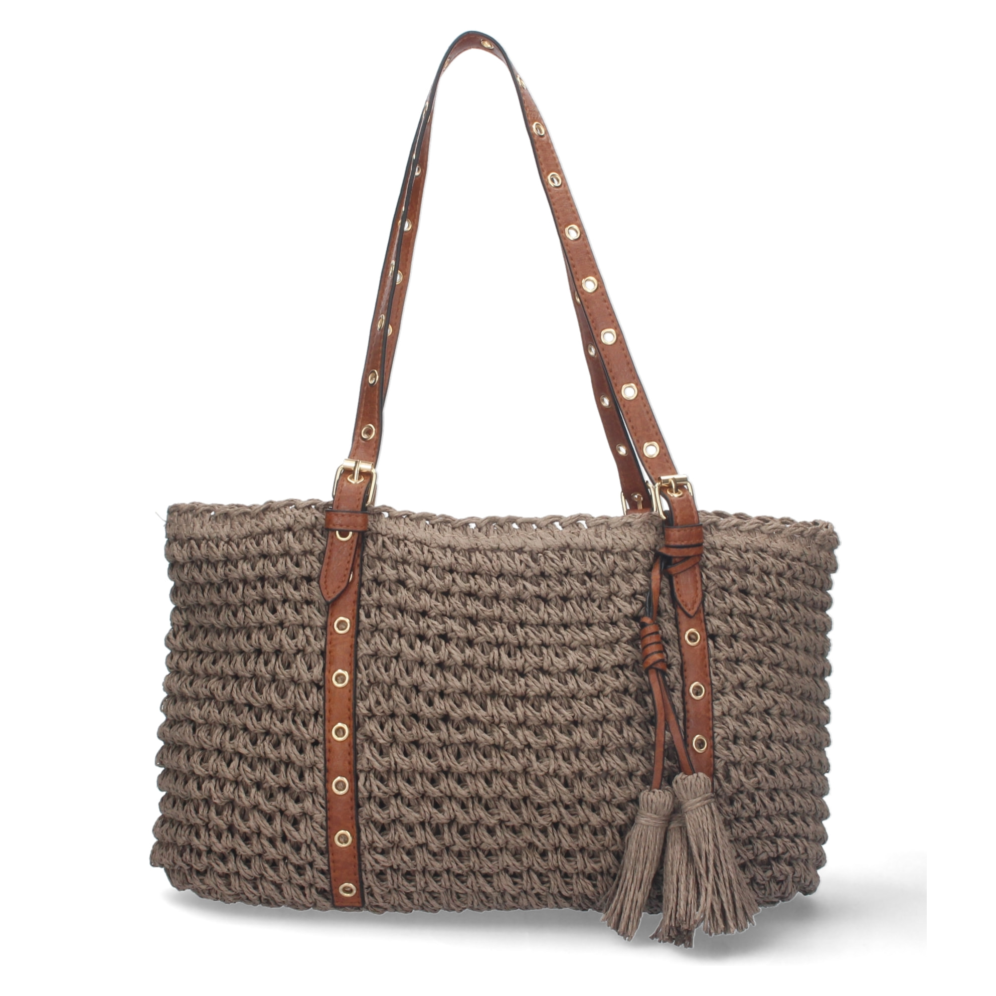 Bolso de Hombro Rafia y Cremallera