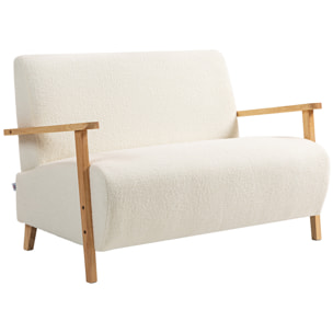 Sofá de 2 Plazas Tapizado en Borreguito Sofá de Salón de 118 cm con Acolchado Grueso Reposabrazos y Patas de Madera para Dormitorio Sala de Estar Crema