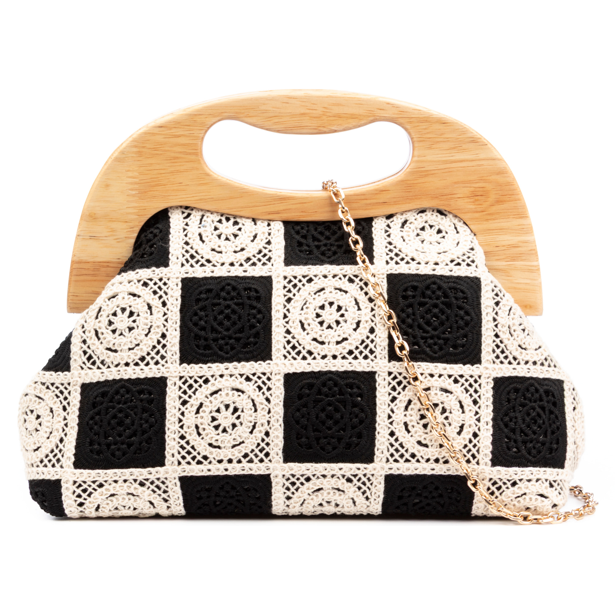 Barbaira Borsa a mano Donna. Realizzata in legno naturale e cotone.