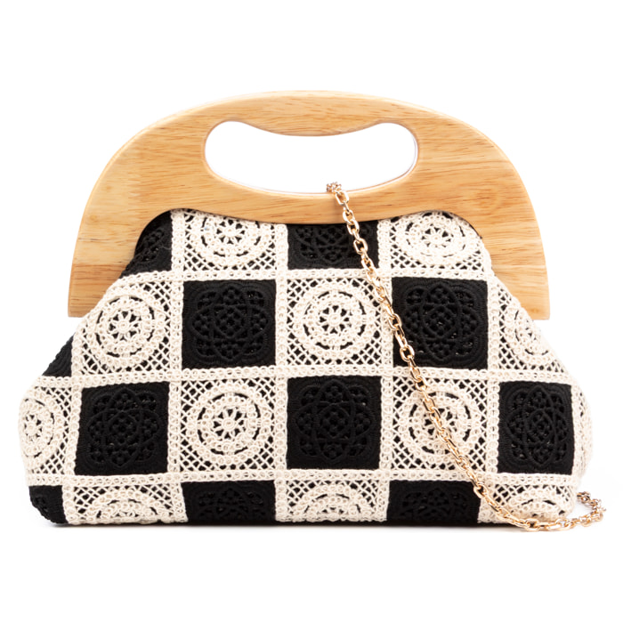 Barbaira Borsa a mano Donna. Realizzata in legno naturale e cotone.