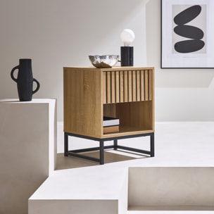 Table de chevet contemporaine décor bois rainuré 1 tiroir LISBONNE