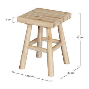 Tabouret de jardin carré en bois de teck brut H40 cm - Makam