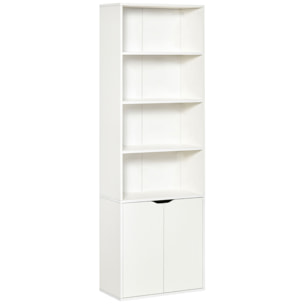 HOMCOM Estantería Librería con 4 Compartimentos Abiertos y 1 Armario con 2 Estantes Almacenaje Libros Plantas para Salón Estudio 59x29x180 cm Blanco