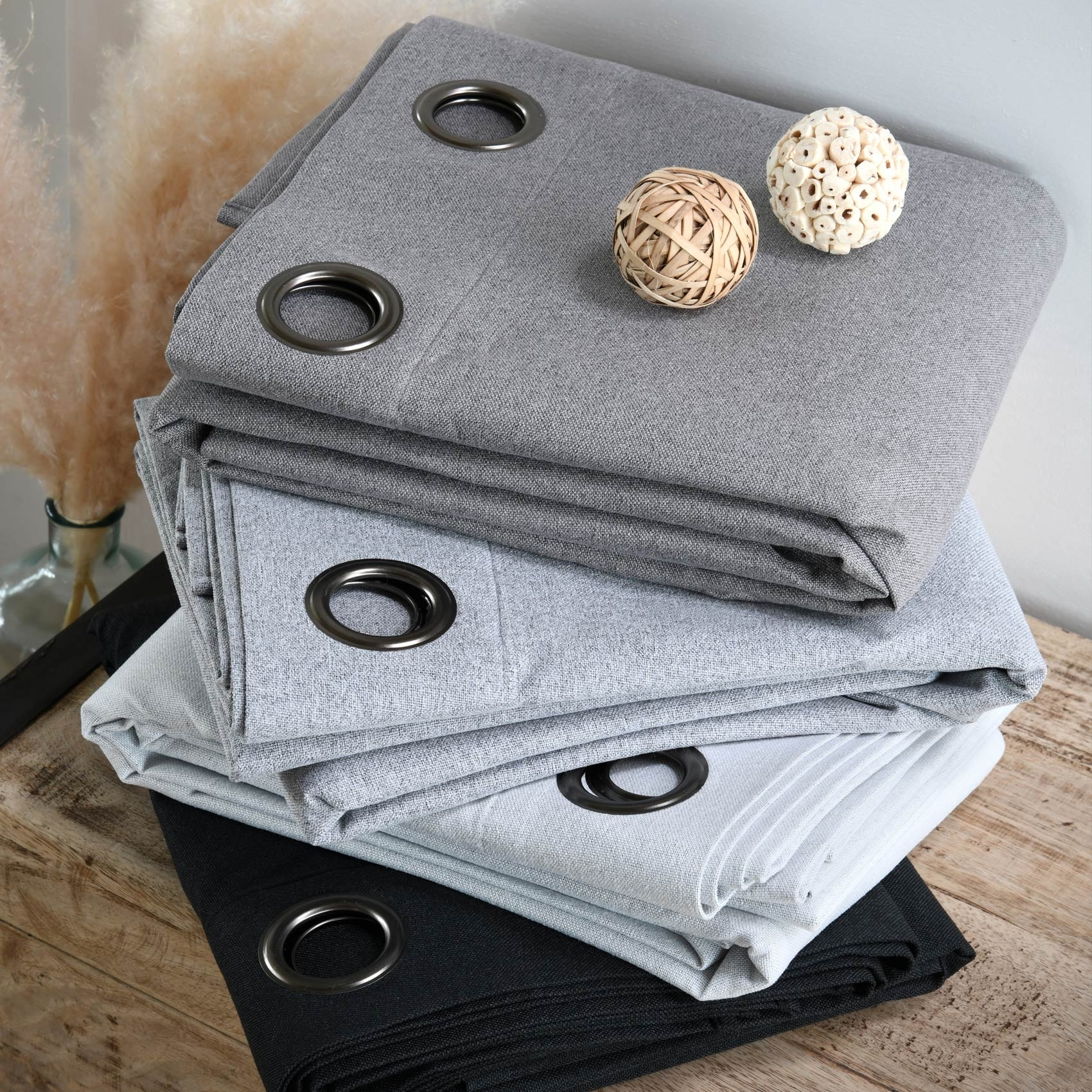 Rideau occultant  -  - Effet tweed - Ecru