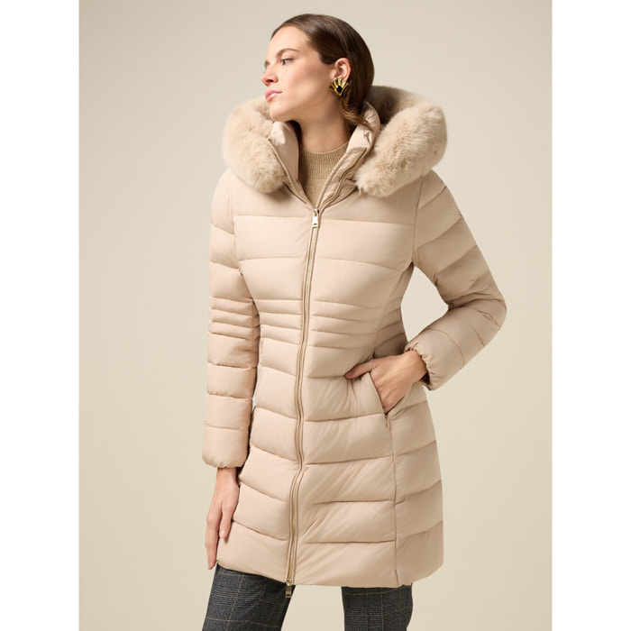 Oltre - Plumífero midi con capucha - Beige
