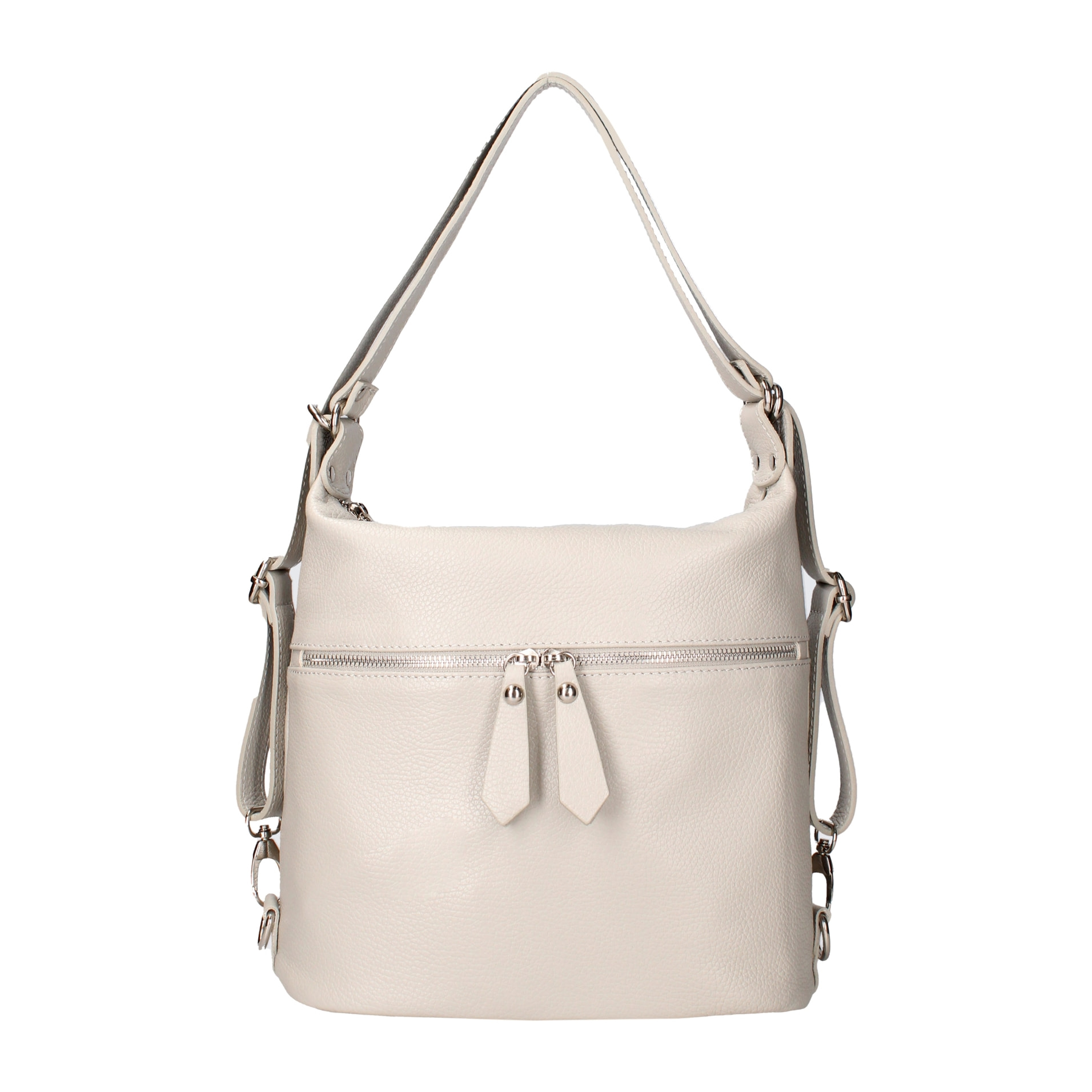 Borsa a spalla convertibile in zaino Bianca da donna In Vera pelle Made in Italy 30x26x9 cm