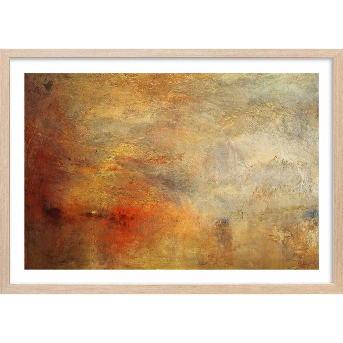 Poster Soleil couchant sur un lac - Joseph Mallord William Turner Affiche + cadre en bois - Chêne