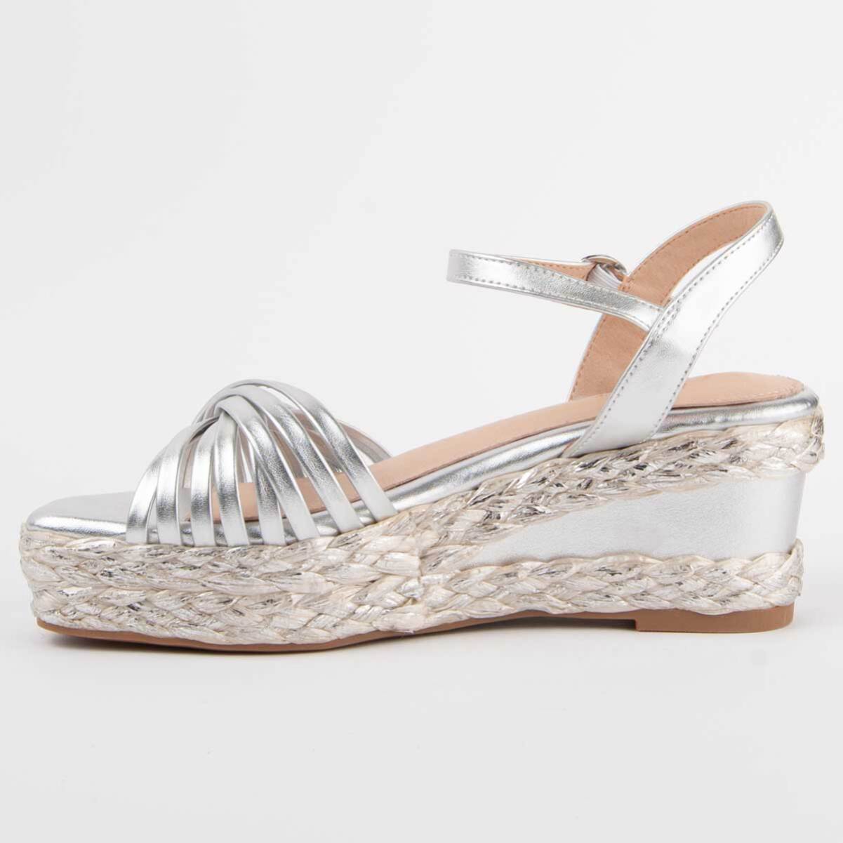 Sandalia De Cuña - Plateado - Altura: 7 Cm