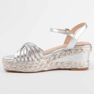 Sandalia De Cuña - Plateado - Altura: 7 Cm