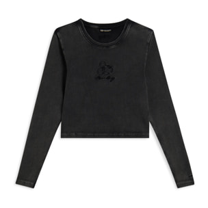 T-shirt cropped da donna a manica lunga con ricami Disney