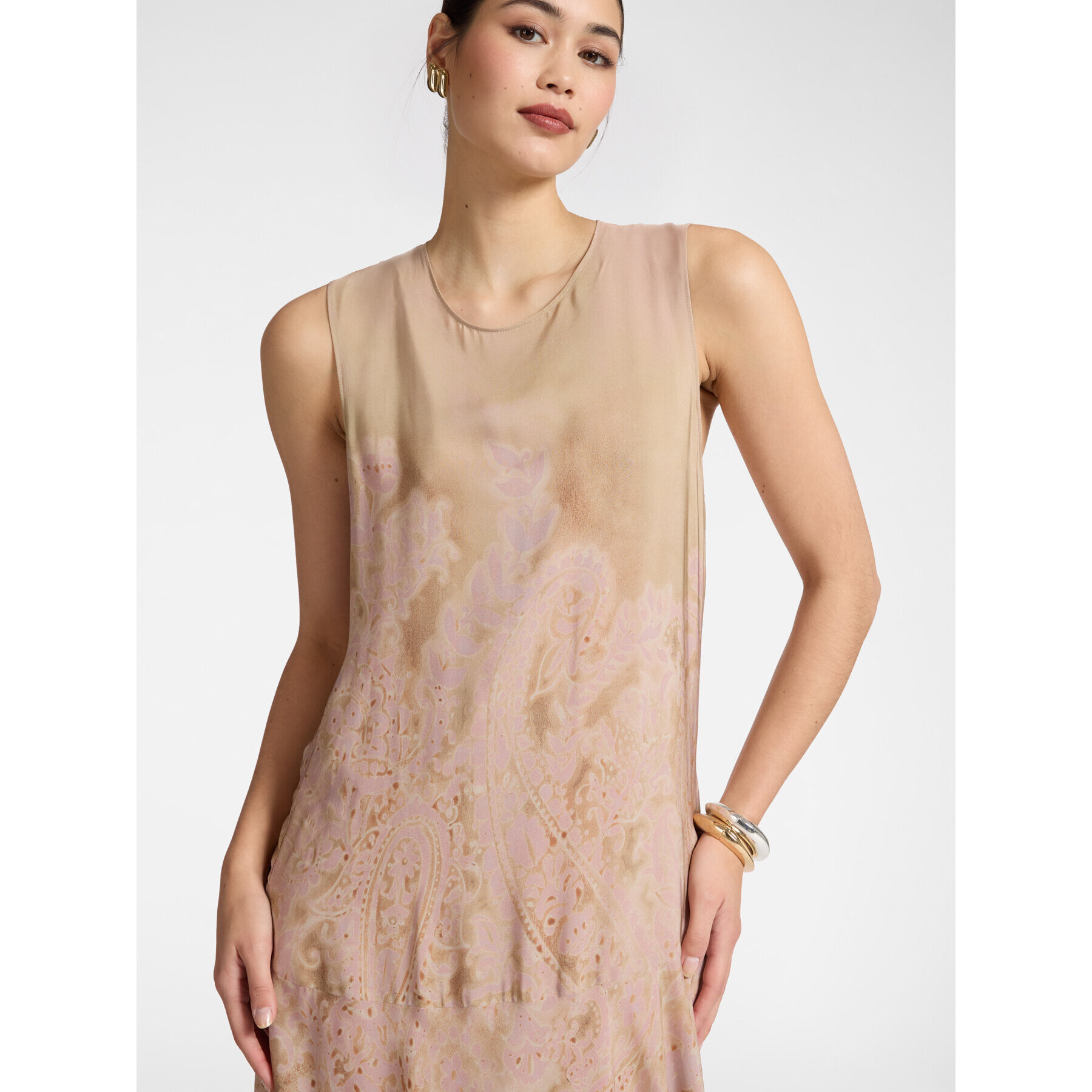 Elena Mirò - Vestido largo con estampado de encaje - Beige