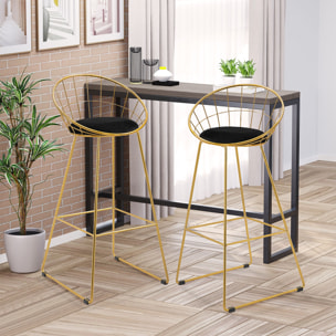 Juego de 2 Taburetes Altos de Cocina con Asiento de Tela Taburetes de Bar Sillas Acapulco con Respaldo y Reposapiés para Comedor 52,5x47x97 cm Dorado