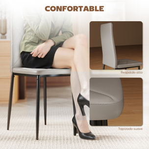 Pack de 4 Sillas de Comedor, Sillas de Cocina Modernas, Tapizadas de Cuero Sintética, Respaldo Alto, Asiento Acolchado, Patas de Acero, Gris