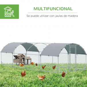 Gallinero para Exterior Grande de Acero Galvanizado 280x760x197 cm Jaula de Aves Cubierta de Tela Oxford Impermeable y Resistente a los Rayos UV para Patio Plata