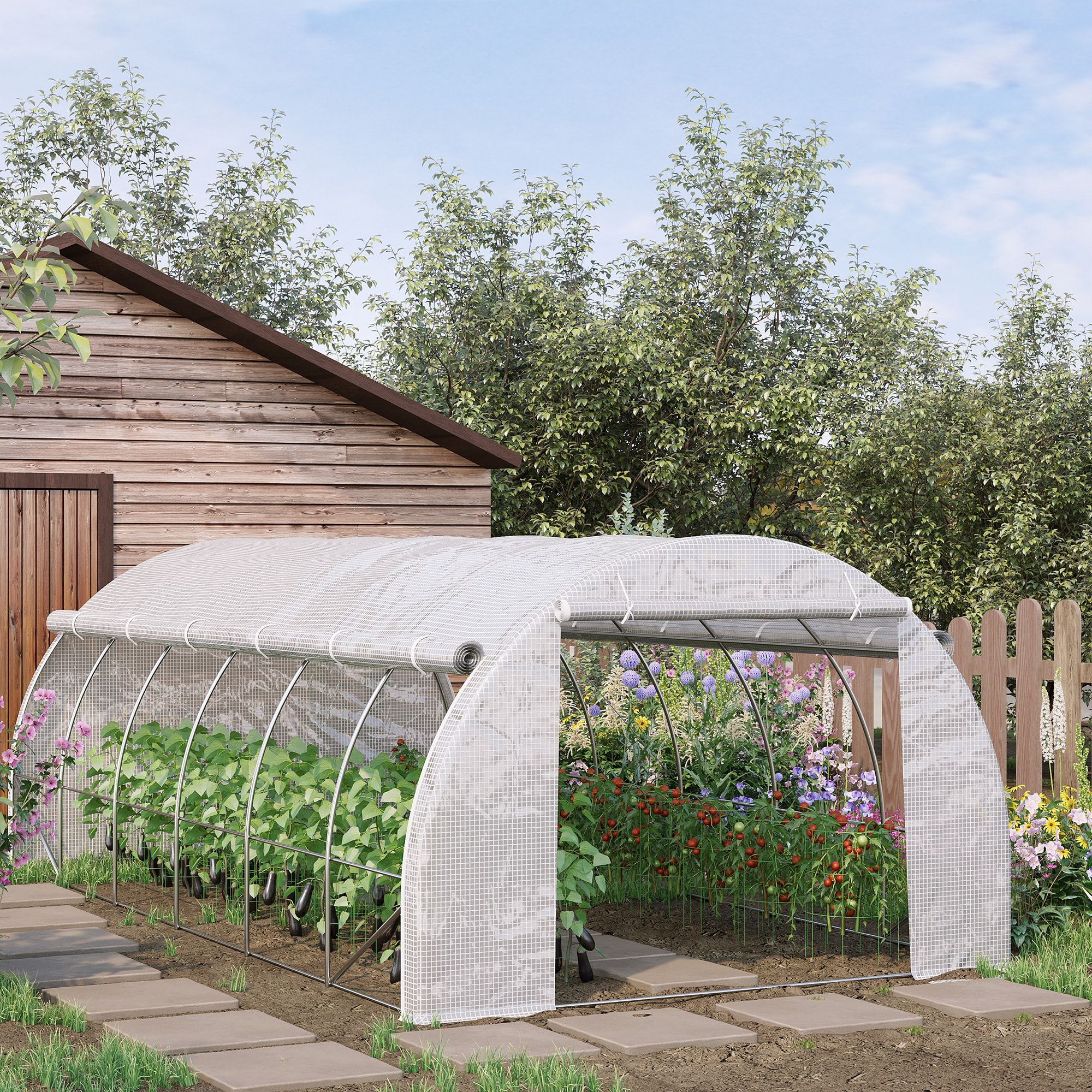 Invernadero de Túnel de Jardín 6x3x2 m con Puerta y 12 Ventanas Enrollables de Polietileno 140 g/m² y Acero Galvanizado para Cultivos Plantas Flores Blanco