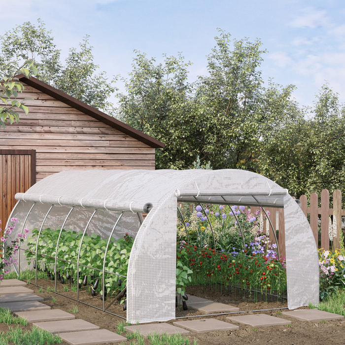 Invernadero de Túnel de Jardín 6x3x2 m con Puerta y 12 Ventanas Enrollables de Polietileno 140 g/m² y Acero Galvanizado para Cultivos Plantas Flores Blanco