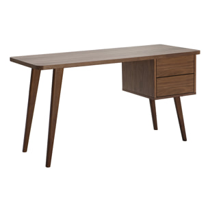 Bureau avec rangements 2 tiroirs bois foncé noyer L140 cm FIFTIES