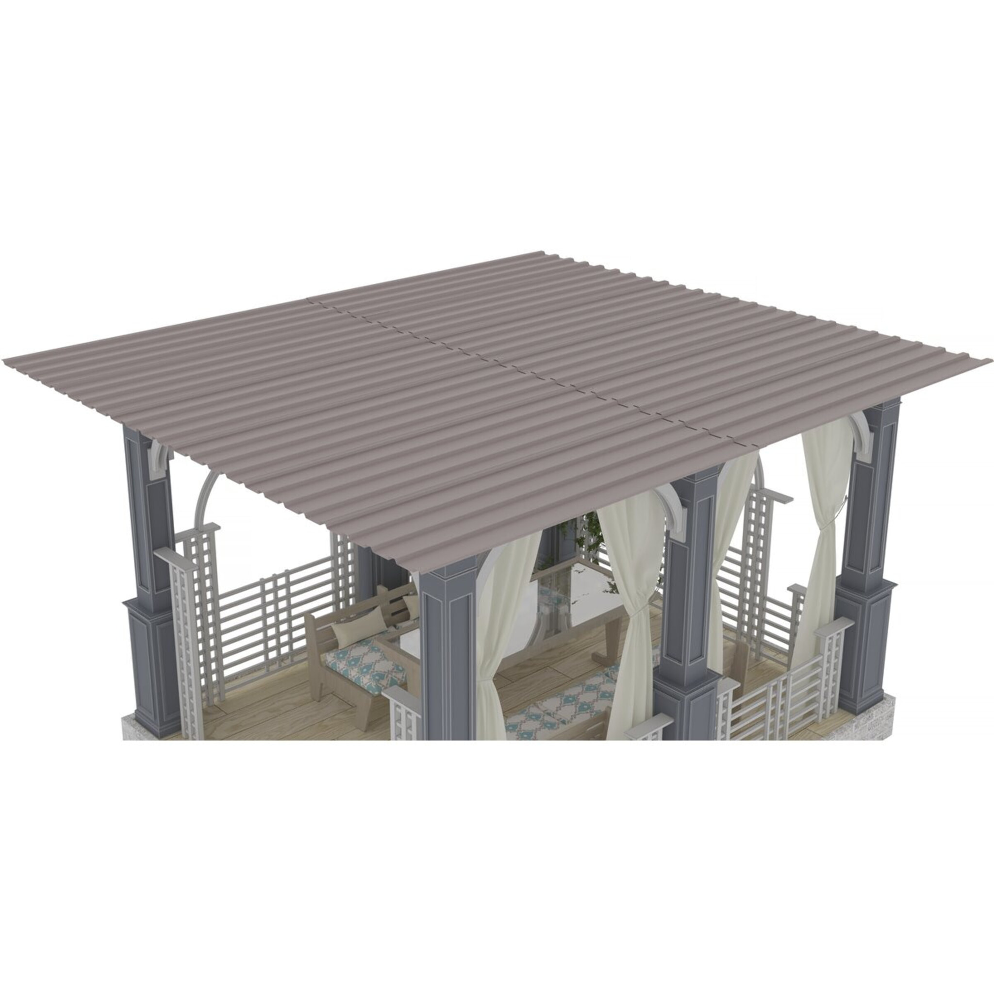 Lot de 12 tôles de bardage en acier galvanisé "Atlanta" - 129 x 42 cm - Taupe