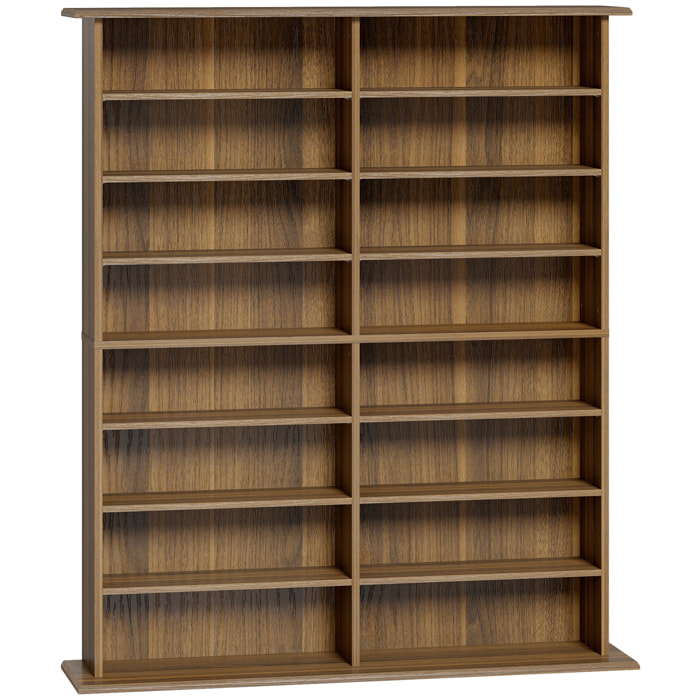 Étagère range CD - meuble rangement CD DVD - 16 compartiments, 12 étagères réglables - max 720 CD/396 DVD - noyer