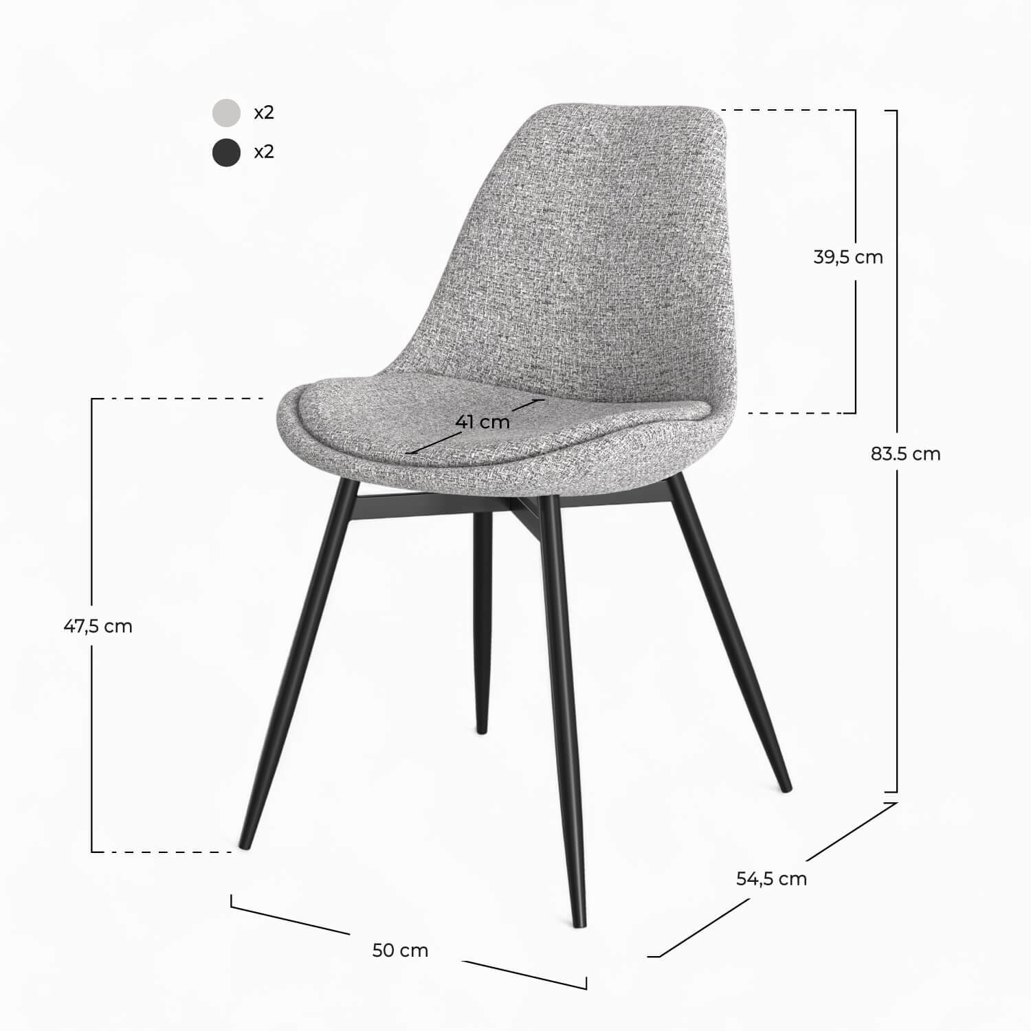 Pack 4 chaises en tissu gris chiné foncé et clair - Flippi