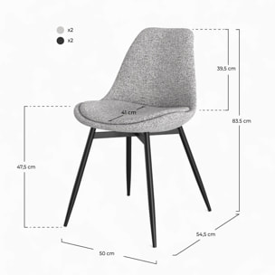 Pack 4 chaises en tissu gris chiné foncé et clair - Flippi