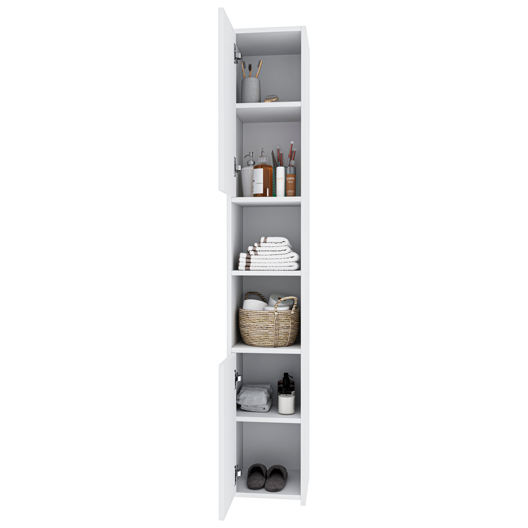 Armadio Armadietto Mobile Alto Bagno Multiuso Colonna 2 Ante 6 Ripiani Salvaspazio Mobiletto Asciugamani Ingresso Camera Letto 180x30x30 Cm Bianco