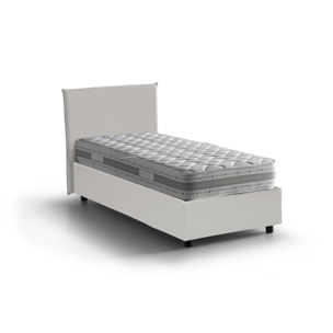 Letto singolo Brunilde, Letto contenitore con rivestimento in ecopelle, 100% Made in Italy, Apertura laterale, adatto per materasso Cm 80x190, Bianco